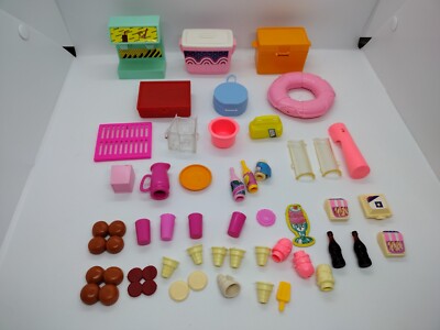 BARBIE Lot 45pc Vintage food kitchen hamburger ice cream parlor accessories