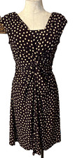 Chaps Ralph Lauren Dress Brown Polka Dot M Medium Stretch A Line Midi Washable