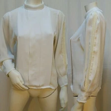 Vintage STUDIO B New York White Pleated Lace Inset BLOUSE Top - Size S