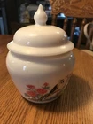 AVON MILK GLASS BIRD GINGER JAR LID LIDDED GOLDFINCH PEONIES VINTAGE CANISTER