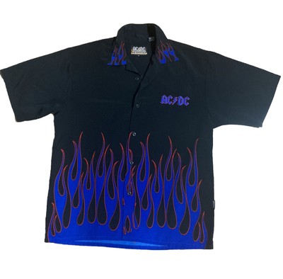 VINTAGE AC/DC Rockware Dragon Fly Button Flame Shirt XL USA ACDC | eBay