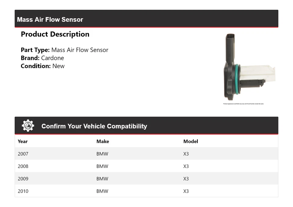 Датчик массового расхода воздуха Cardone 2008 2009 для BMW X3 2007-2010 годов выпуска - Изображение 2 из 4