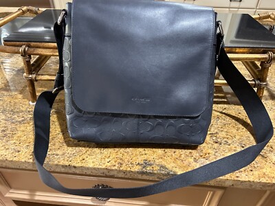 NAVY BLUE LEATHER COACH OF NEW YORK SHOULDER BAG (UNISEX) | eBay