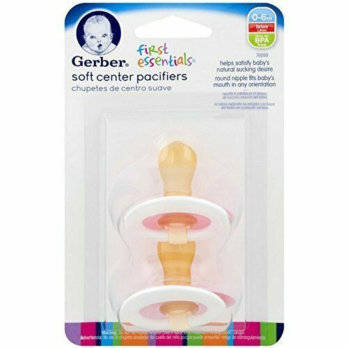 4 Gerber First Essentials Soft Center Latex Pacifiers 0m Helps Reduce