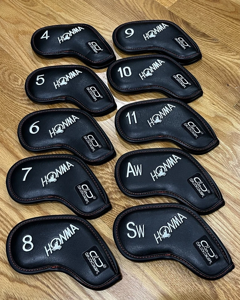 [MAGNETIC] Honma Iron Head Cover 10Pcs 4-11, AW, SW (Black & Red Stitches)