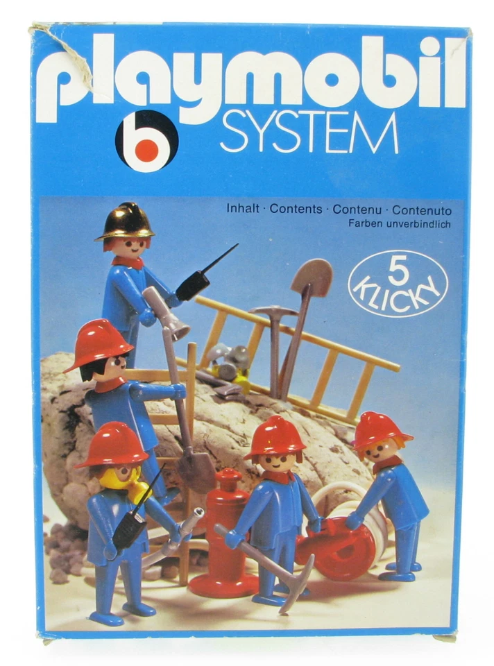 PLAYMOBIL 3234 Feuerwehrmänner + Zubehör in OVP 1976 KLICKY Box Feuerwehr Figur - Bild 1 von 4