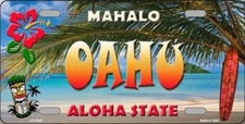 OAHU MAHALO ALOHA STATE BACKGROUND METAL NOVELTY LICENSE PLATE TAG