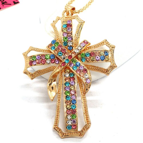 Nuevo Moda Mujeres Color Estrás Cruz Brillante Cristal Colgante Cadena Collar - Imagen 2 de 2