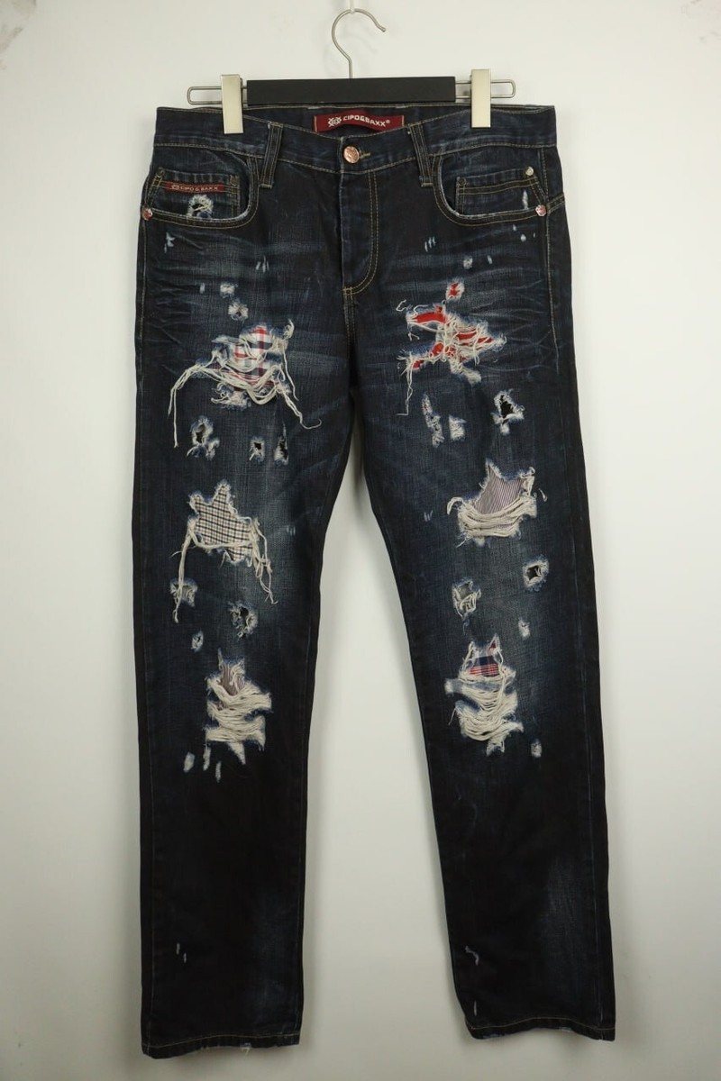 【BAON】Banto Cut Washed Denim Pants CIPO & BAXX Denim ART C-1016 Straight Ripped Distressed