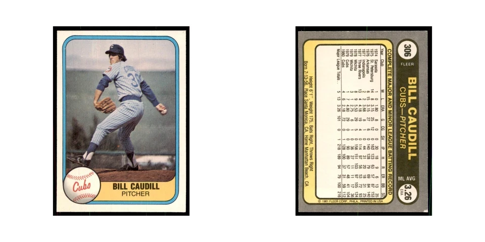 1981 Fleer Bill Caudill Baseball Cards #306 - Image 3 of 3