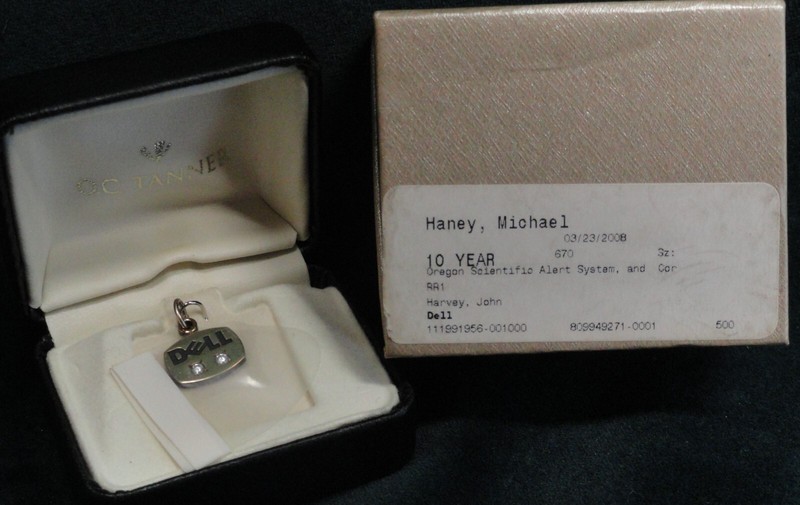 DELL Computers Employee 10 Year Award Charm Two Diamonds - In Box Named Employee
