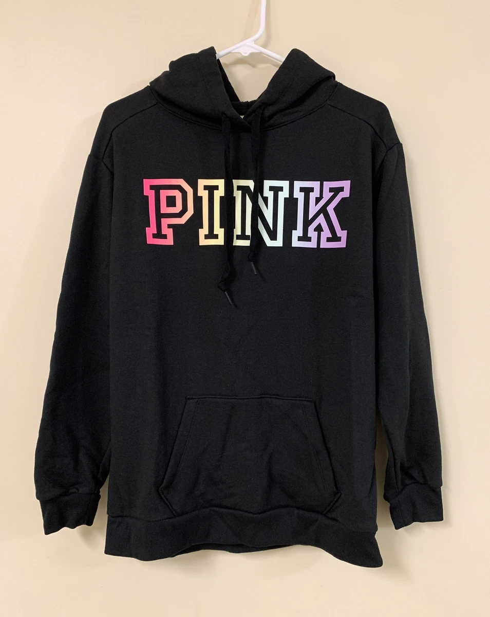 Victoriau0026#039;s Secret PINK Everyday Lounge Campus Pullover Black Rainbow  Logo XS | eBay