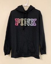 Victoria's Secret PINK Everyday Lounge Campus Pullover Black Rainbow Logo XS