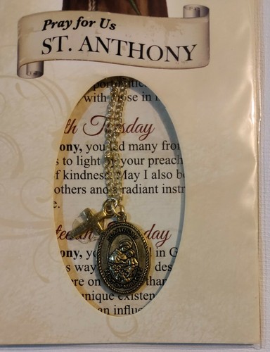 Pray For Us St. Anthony Medal Necklace With Prayer Card (Christian Items) New - Picture 3 of 10