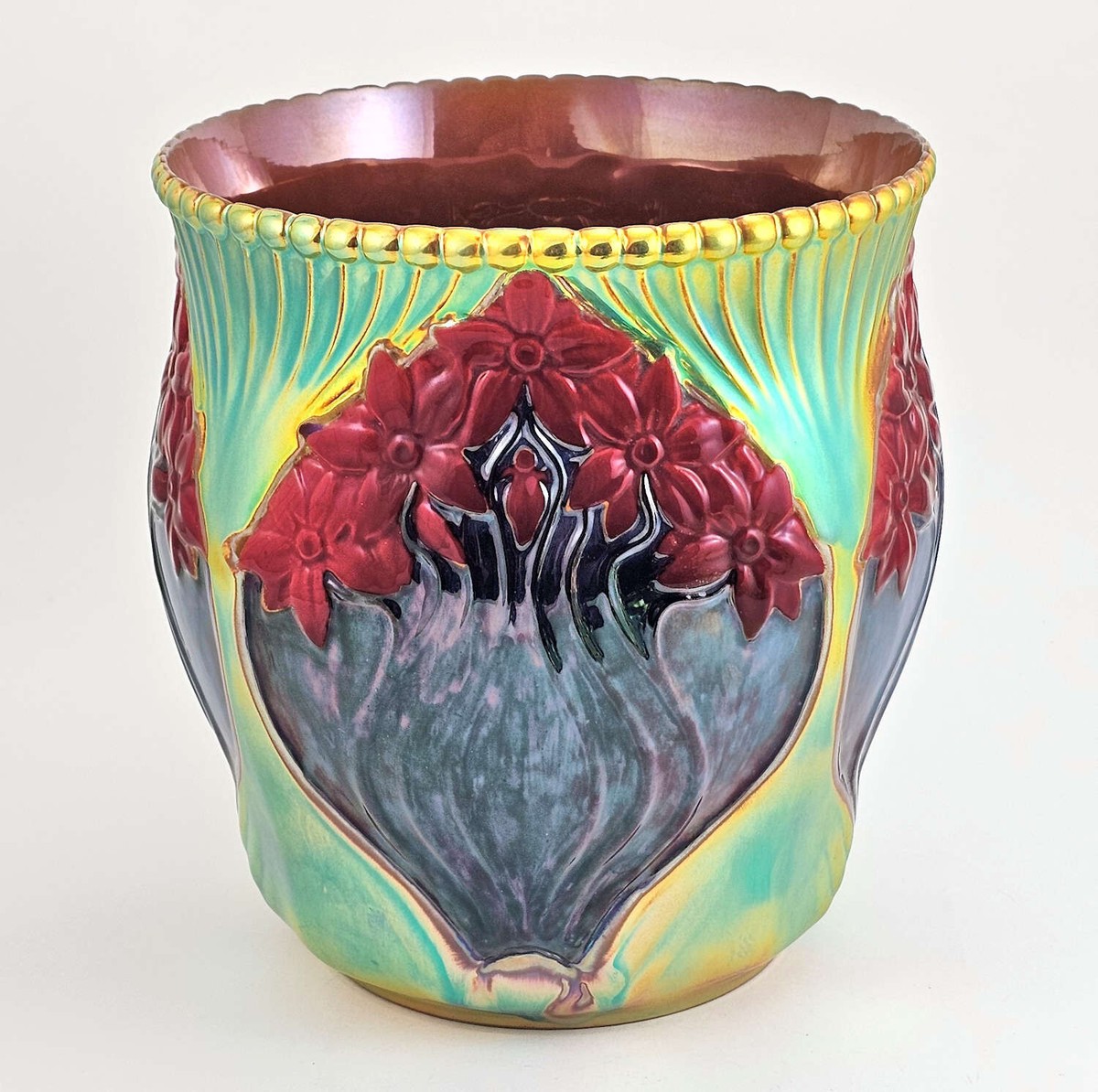 Grand Cache-pot Zsolnay – Multicolore Irisé Et Ajouré – Style Art & Crafts