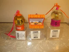 Lot of (3) DUNKIN DONUTS Ornaments!  2012 & 2014 Snow Globes, 2014 Box of Donuts