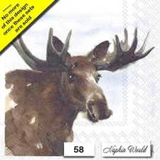 (58) TWO Paper LUNCHEON Decoupage Art Craft Napkins - BULL MOOSE WINTER DEER