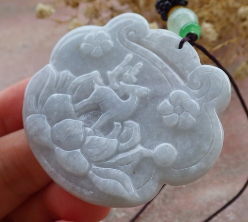 Video Certified Purple A Jade jadeite Pendant Deer Lotus Flower Lock 鹿 104690 - Picture 5 of 9