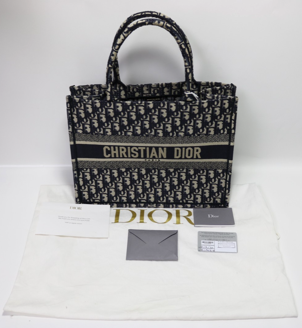 CHRISTIAN DIOR BOOK TOTE OBLIQUE SMALL NAVY BEIGE BAG W/ DUST BAG