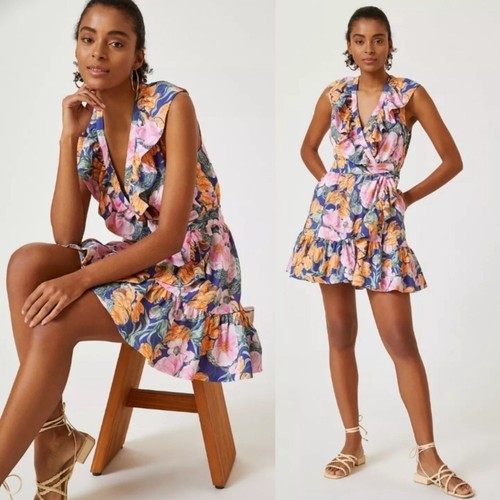 Mini Vestido Anthropologie Cecilia Pettersson Envolvente Talla Pequeña Floral Tropical - Imagen 2 de 13