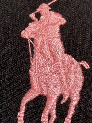 Ralph Lauren Large Pink Pony Logo Black Polo Shirt Medium Vintage
