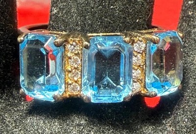 Vintage SETA Blue Topaz Gold Tone Sterling Silver 925 Ring Size 9