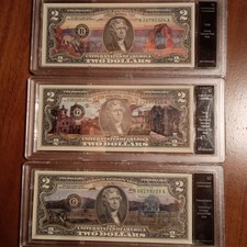 3 $2 Bills, National Parks, Uncirculated, Gettysburg Arches San Antonio Mission