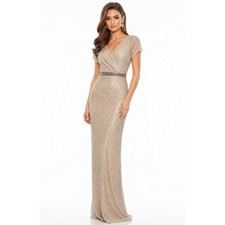 Mac Duggal Beaded V-Neck Gown Gold Rhinestone Waist Formal Dress 8 20111