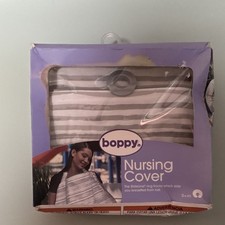 Boppy Nursing Cover Adjustable Neck Strap Gray White Striped