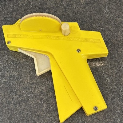 Vintage 1960s Dymo Label Maker Yellow 3/8  Embossed Tape Compact Hand Held 