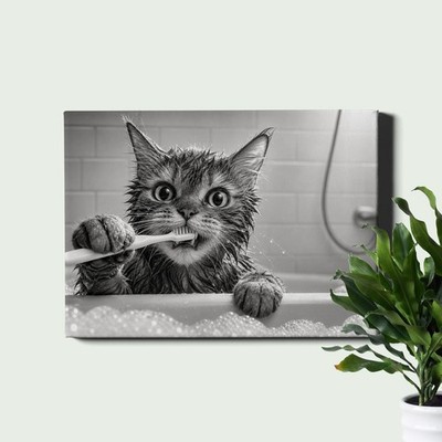 Monkey Wall Art Funny Bathtub Toothbrush Bathroom Scene