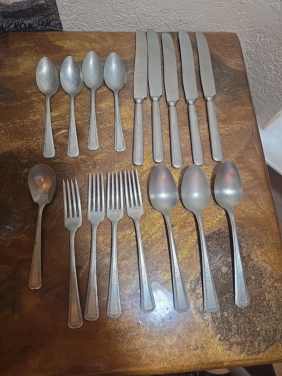 アールデコ1930年代WM ROGERSカトラリー アメリカ 14本シルバーPL Silver Plate Dessert Spoons Set of 10, Wm Rogers Overlaid IS
