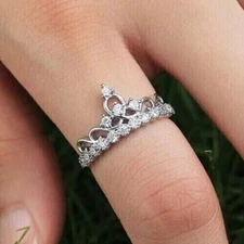 1.20Ct Round Cut Simulated Diamond Crown Wedding Ring In 14k White Gold Plated