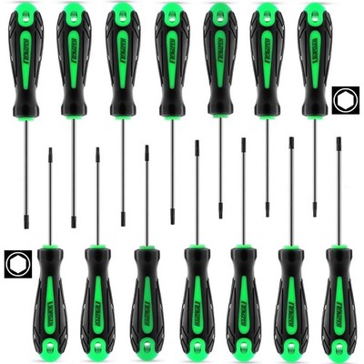 LOZAGU 14pcs Mini Hex Screwdriver Set, Metric and SAE, Green 