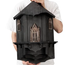 ExtraLarge Black Wooden Castle Bat Houses for Outside Bat Box , Four Chamber Box
