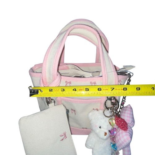 Madden Girl Mini Tote Pink Bows Viral Teddy Bear Charms Back To School Purse - Picture 5 of 10