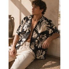 Ted Baker London Velmere Abstract Floral Short Sleeve Button Up Shirt Black Sz 7