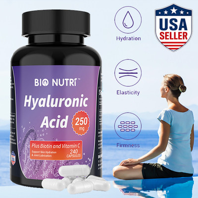 Hyaluronic Acid Supplements 250mg 240 Capsules for Skin Hair Nail and Eye Health