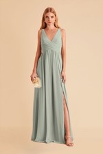Birdy Grey Laurie Sage Green Chiffon Bridesmaid Dress, Size M Regular