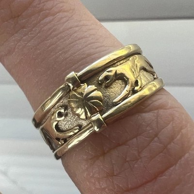 Vintage 14k Gold Ring ~7.5 Solid Yellow Fine Jewelry Panthers Cats Handmade 2.8g