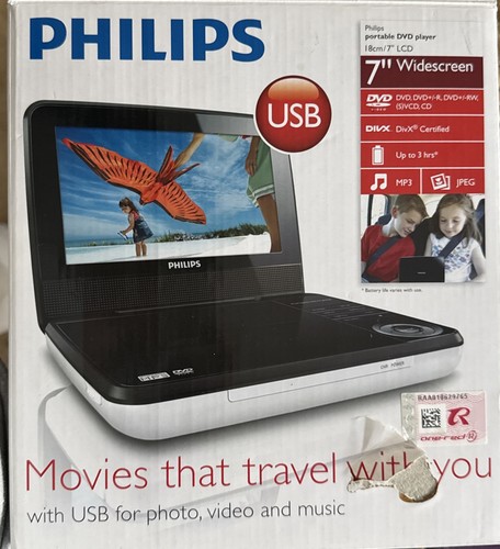 Philips 7" Breitbild Tragbarer DVD Player PD7030 USB mit Ladegeräten