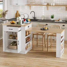 Extendable Island Console w Drawers Double-door Cabinet & Shelving Dining Table