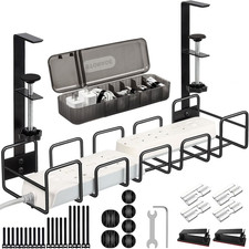 under Desk Cable Management Tray - No Drill Wire Management Rack for Office, Com