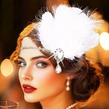 1 PC 1920s Flapper Headpiece White Feather Headband Rhinestone Party Hair