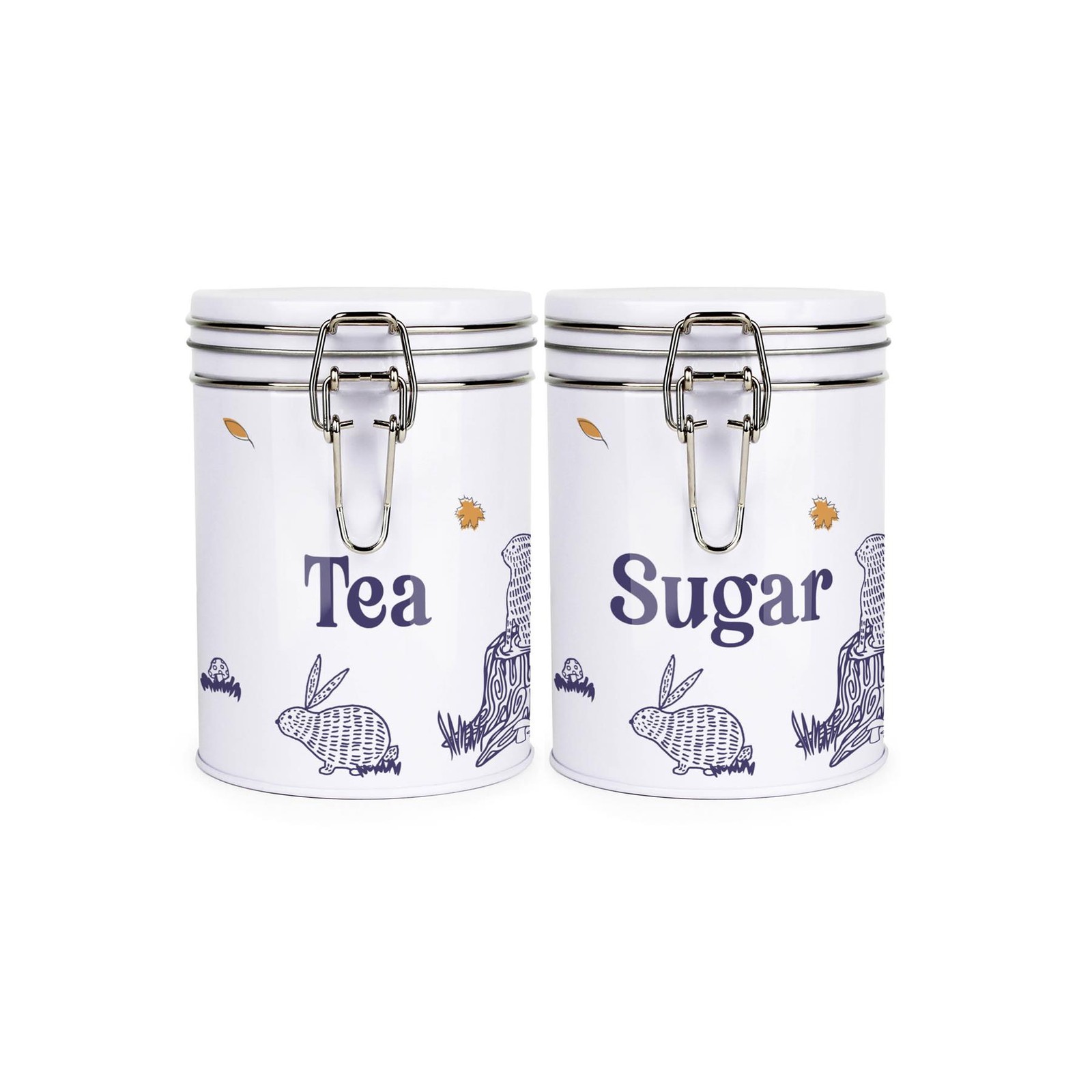 Purely Home Woodland Rabbits Drinks Canisters Set - Tea & Sugar Storage Tins