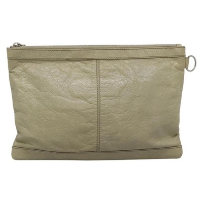 BALENCIAGA / セカンドバッグ/レザー/WHT/無地 BALENCIAGA Classic Clip M Clutch Bag Leather Beige Silver Auth