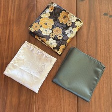 Lot Of 3 Pocket Square Handkerchief Hanky Silk Cream Brown Green Hand Made 9  