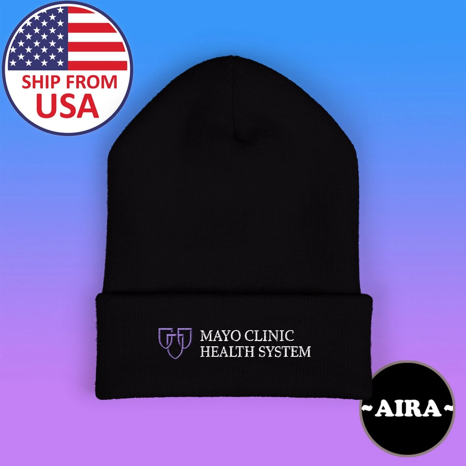 Mayo Clinic Health System Classic Winter Black Beanie Hat Size Adult