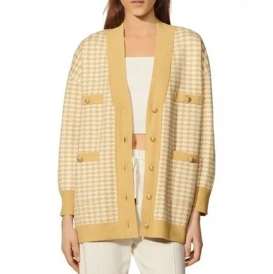Sandro Women's Dane Yellow Houndstooth Oversized Cardigan Sweater Size 0/Small
