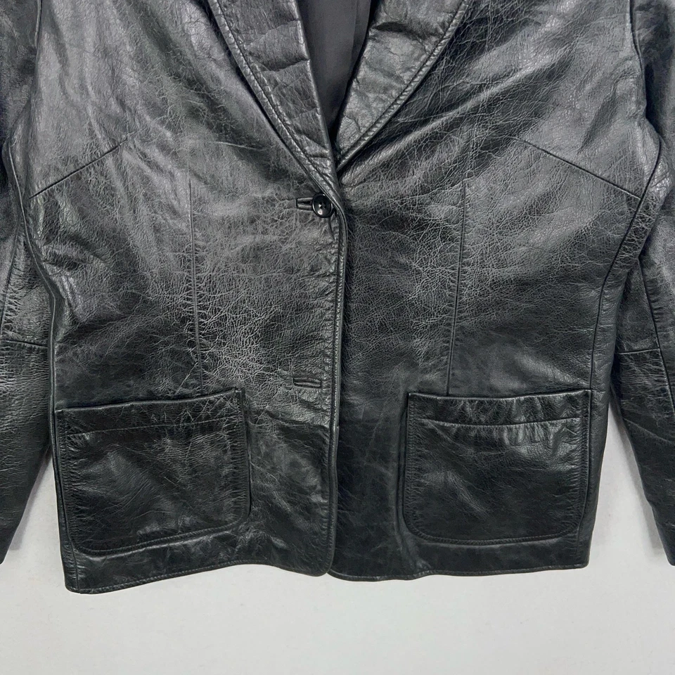 Chaqueta de cuero GAP vintage para mujer mediana negra blazer botón muesca solapa 00s Foto 3 de 4